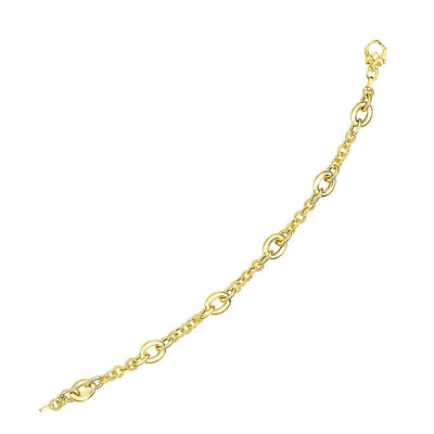 14k Yellow Gold Oval and Round Link Textured Chain Bracelet freeshipping - Higher Class Elegance