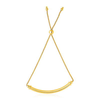 14k Yellow Gold Lariat Bracelet with Polished Curved Bar freeshipping - Higher Class Elegance