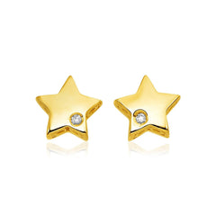 14k Yellow Gold Polished Star Earrings with Diamonds freeshipping - Higher Class Elegance