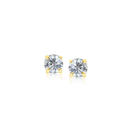 14k Yellow Gold Stud Earrings with White Hue Faceted Cubic Zirconia freeshipping - Higher Class Elegance