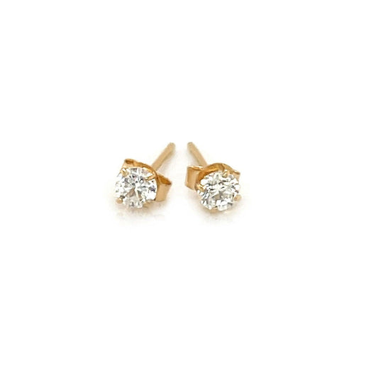 14k Yellow Gold Stud Earrings with White Hue Faceted Cubic Zirconia freeshipping - Higher Class Elegance