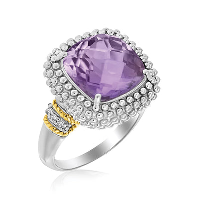 18k Yellow Gold & Sterling Silver Popcorn Ring with Amethyst and Diamond Accents freeshipping - Higher Class Elegance