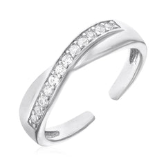 Toe Ring with Crossover Motif in Sterling Silver with Cubic Zirconia freeshipping - Higher Class Elegance