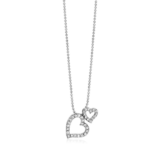 Sterling Silver Necklace with Two Open Hearts and Cubic Zirconias freeshipping - Higher Class Elegance