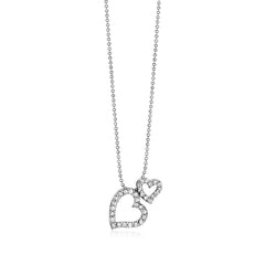 Sterling Silver Necklace with Two Open Hearts and Cubic Zirconias freeshipping - Higher Class Elegance