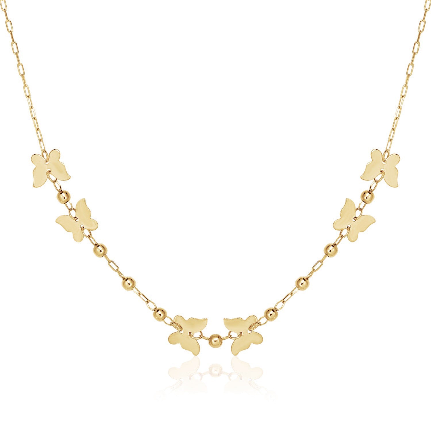 14k Yellow Gold 18 inch Necklace with Polished Butterflies and Beads freeshipping - Higher Class Elegance