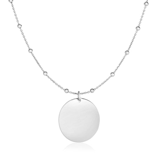 Sterling Silver 18 inch Necklace with Polished Round Pendant freeshipping - Higher Class Elegance