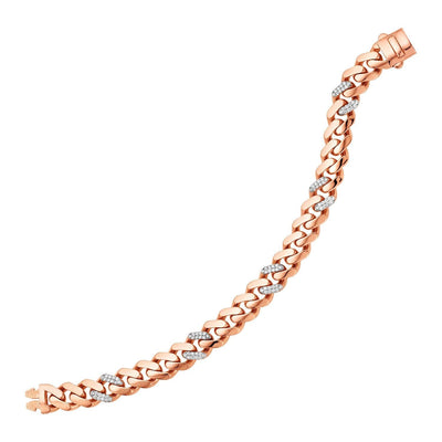 14k Rose Gold Polished Curb Chain Bracelet with Diamonds freeshipping - Higher Class Elegance