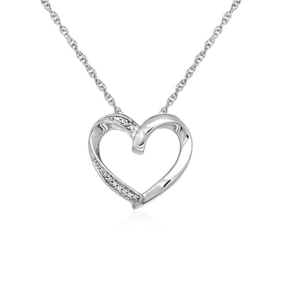 Open Heart Pendant with Diamonds in Sterling Silver freeshipping - Higher Class Elegance