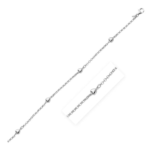 Sterling Silver Chain Anklet with Polished Hearts freeshipping - Higher Class Elegance