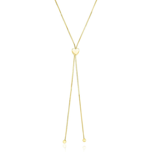 14k Yellow Gold Adjustable Heart Style Lariat Necklace freeshipping - Higher Class Elegance