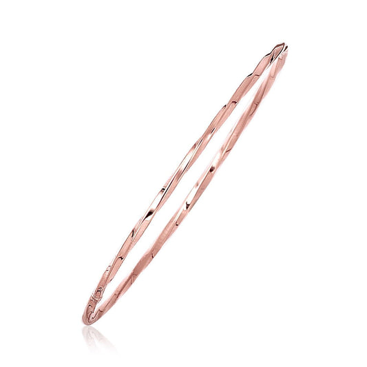 14k Rose Gold Thin Twisted Shiny Bangle freeshipping - Higher Class Elegance