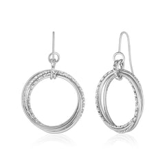 14k White Gold Earrings with Polished and Textured Interlocking Circle Dangles freeshipping - Higher Class Elegance