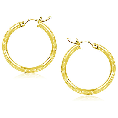 10k Yellow Gold Diamond Cut Hoop Earrings (25mm) freeshipping - Higher Class Elegance