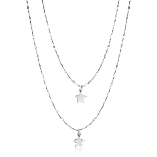 Sterling Silver Two Strand Necklace with Polished Star Pendants freeshipping - Higher Class Elegance