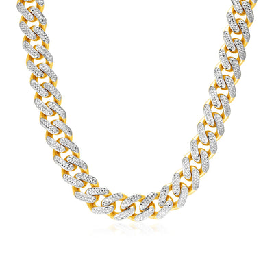 14k Two Tone Gold Miami Cuban Chain Necklace with White Pave freeshipping - Higher Class Elegance
