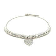 Adjustable Bead Bracelet with Round Charm and Cubic Zirconias in Sterling Silver freeshipping - Higher Class Elegance