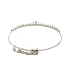 Adjustable Bead Bracelet with Round Charm and Cubic Zirconias in Sterling Silver freeshipping - Higher Class Elegance