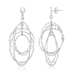 Sterling Silver Textured Oval Dangle Earrings freeshipping - Higher Class Elegance