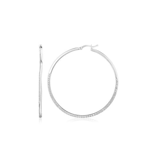 Sterling Silver Large Textured Rectangular Profile Hoop Earrings freeshipping - Higher Class Elegance