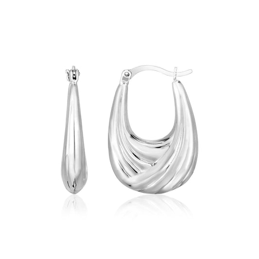 Sterling Silver Polished Puffed Hoop Earrings with Drapery Texture freeshipping - Higher Class Elegance