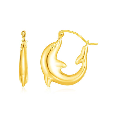 14K Yellow Gold Dolphin Hoop Earrings freeshipping - Higher Class Elegance