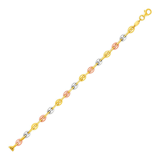 14k Tri Color Gold Mariner Link Bracelet