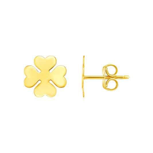 14K Yellow Gold Four Leaf Clover Earrings