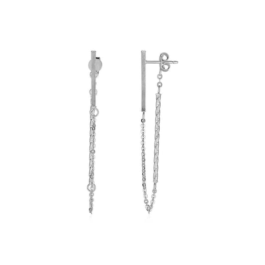 14k White Gold Bar and Chain Dangle Earrings freeshipping - Higher Class Elegance