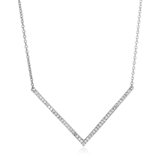 Sterling Silver V Necklace with Cubic Zirconias freeshipping - Higher Class Elegance