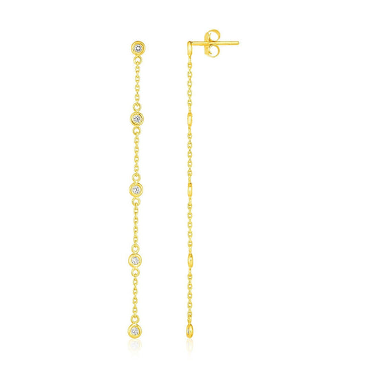 14k Yellow Gold Chain Dangle Earrings with Diamonds freeshipping - Higher Class Elegance