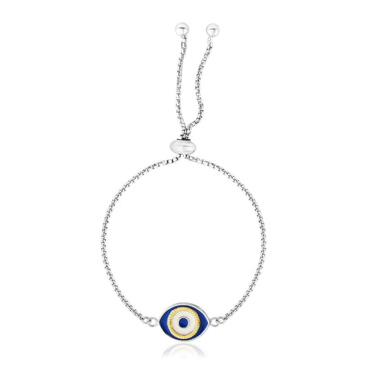 Sterling Silver Adjustable Two Toned Enameled Evil Eye Friendship Bracelet freeshipping - Higher Class Elegance