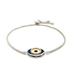 Sterling Silver Adjustable Two Toned Enameled Evil Eye Friendship Bracelet freeshipping - Higher Class Elegance