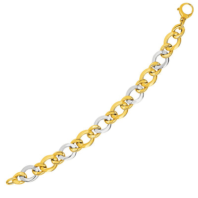 14k Two-Tone Yellow and White Gold Alternating Size Link Bracelet freeshipping - Higher Class Elegance
