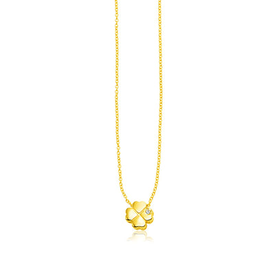 14k Yellow Gold Polished Four Leaf Clover Necklace with Diamond freeshipping - Higher Class Elegance