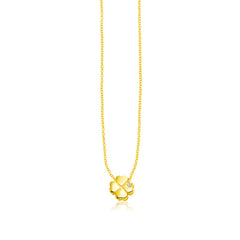 14k Yellow Gold Polished Four Leaf Clover Necklace with Diamond freeshipping - Higher Class Elegance