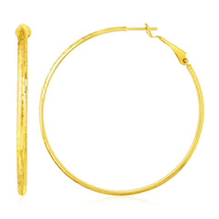14k Yellow Gold Large Textured Round Hoop Earrings freeshipping - Higher Class Elegance