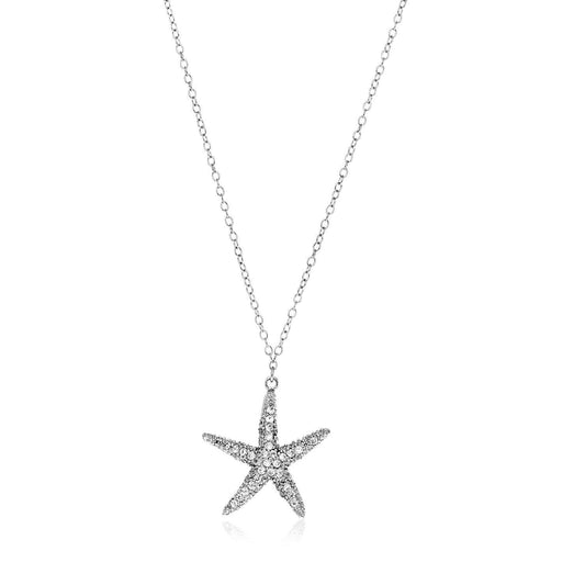 Sterling Silver Large Starfish Necklace with Cubic Zirconias freeshipping - Higher Class Elegance