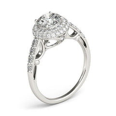 14k White Gold Halo Style Diamond Engagement Pave Shank Ring (1 1/2 cttw) freeshipping - Higher Class Elegance