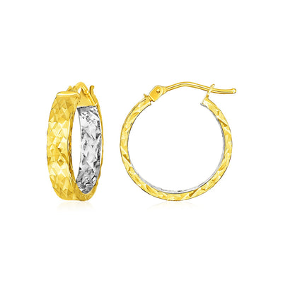 14k Yellow Gold Wide Hoop Earrings with Diamond Cut Texture freeshipping - Higher Class Elegance