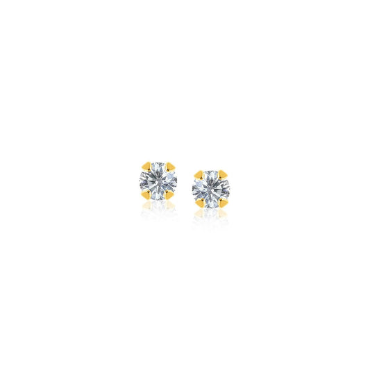 14k Yellow Gold Stud Earrings with Faceted White Cubic Zirconia freeshipping - Higher Class Elegance