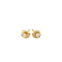 14k Yellow Gold Stud Earrings with Faceted White Cubic Zirconia freeshipping - Higher Class Elegance