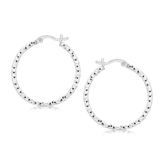 Sterling Silver Faceted Motif Hoop Earrings with Rhodium Plating freeshipping - Higher Class Elegance