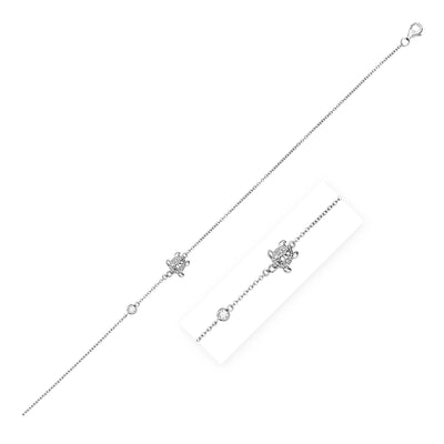 Sterling Silver Anklet with Textured Turtle and Cubic Zirconia freeshipping - Higher Class Elegance