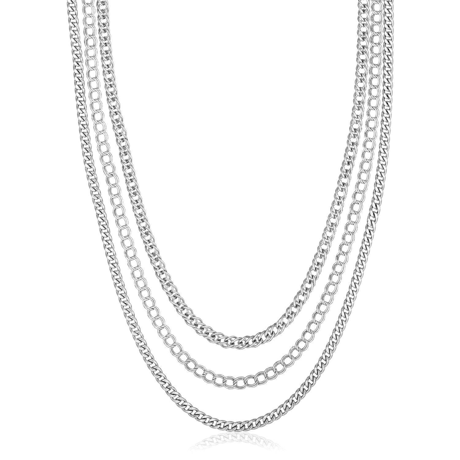Sterling Silver 18 inch Three Strand Multiple Link Necklace freeshipping - Higher Class Elegance