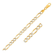 7.0mm 14K Yellow Gold Solid Pave Figaro Chain freeshipping - Higher Class Elegance