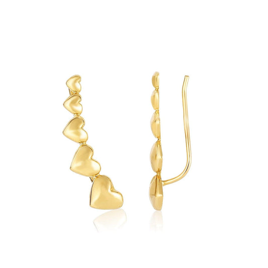 14k Yellow Gold Graduated Heart Climber Style Stud Earrings freeshipping - Higher Class Elegance