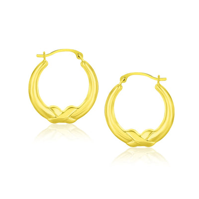 10k Yellow Gold X Motif Round Shape Hoop Earrings freeshipping - Higher Class Elegance