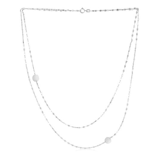 14k White Gold Two Strand Necklace with Disc freeshipping - Higher Class Elegance