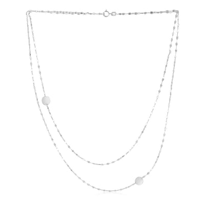 14k White Gold Two Strand Necklace with Disc freeshipping - Higher Class Elegance